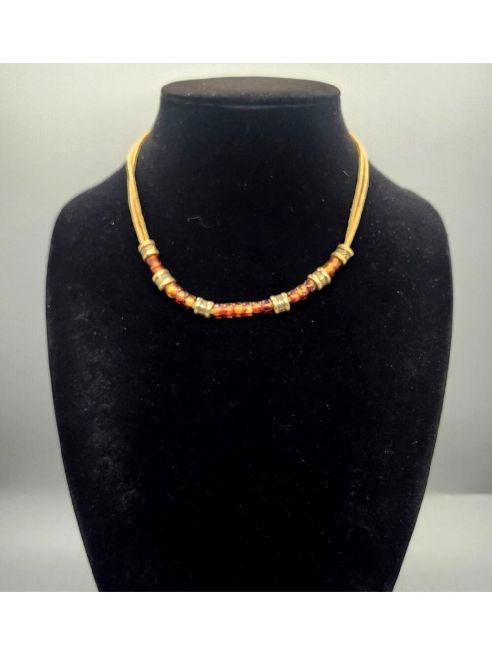 Premier Designs Beaded Gold-Tone Necklace With Amber-Colored Beads & Adjustable